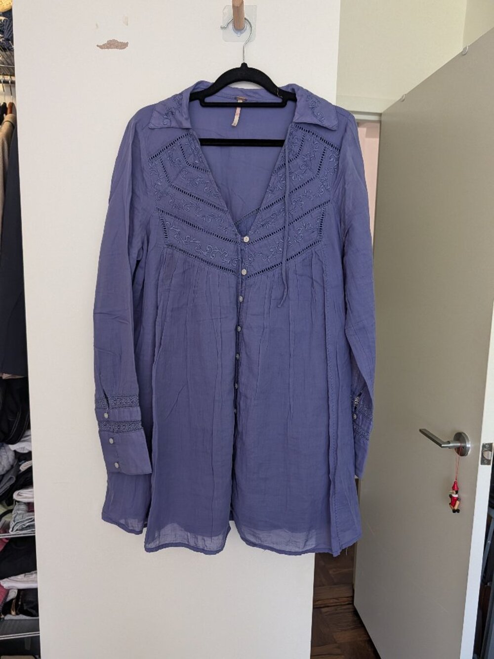 Free People Lavender Embroidered Tunic Mini Dress Size M